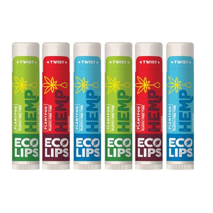 Eco Lips Organic Hemp Lip Balm with Beeswax, Coconut Oil, Vitamin E. Best Lip Balm to Soothe & Moisturize Dry, Chapped Lips (Variety, 6-Pack)-Velvo Beauty