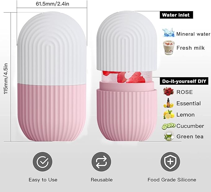 XHJRI Ice Face Roller Massager,Ice Cube Roller for Face, Eyes and Neck Naturally Conditioning and Skin Care,De-Puff Eye Bags,Reduce Migraine Pain,Reusable Massage Silicone Ice Mold (Pink White)-Velvo Beauty