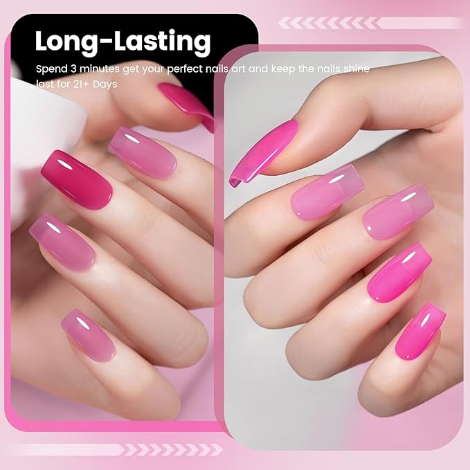 RARJSM Nude Pink Jelly Gel Nail Polish Set 6pcs Clear Crytal Stained Glass Purple Pink Series Transparent Sheer Amber Milky Gel Varnish LED UV Curing Requires Soak off French Manicure Home Salon-Velvo Beauty