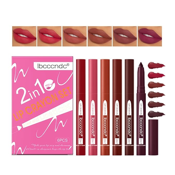 ibcccndc 6PCS Lip Liner and Lipstick Set - High Pigmented Creamy Matte Lip Liner Pencil Set for Girls and Women, Lip Makeup Gift Sets - Waterproof Formula (B)-Velvo Beauty