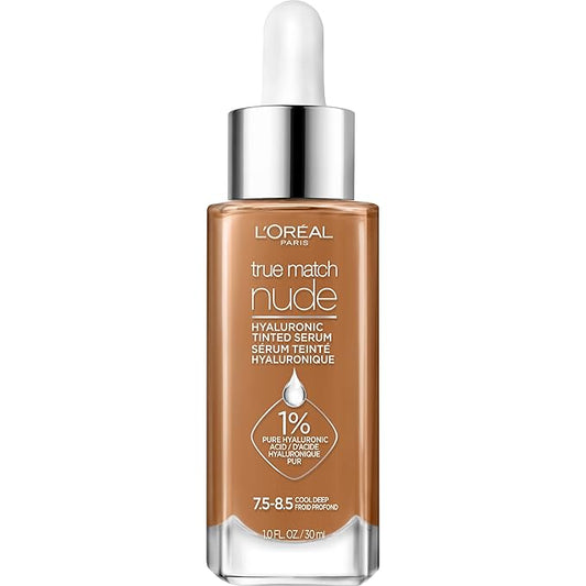 L'Oreal Paris True Match Nude Hyaluronic Tinted Serum Foundation with 1% Hyaluronic acid, Cool Deep 7.5-8.5, 1 fl. oz.-Velvo Beauty