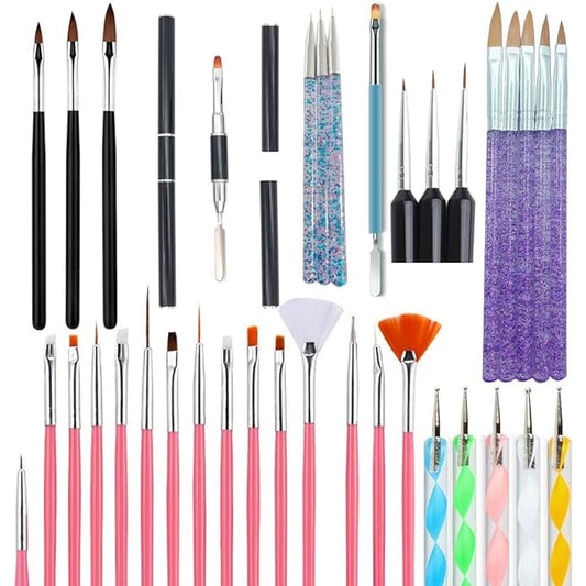 36 pcs Nail Art Brushes Set, Nail Art Design Pen Painting Tools with Nail Extension Gel Brush, Nail Polish Brush, Builder Nail Gel Brush, Nail Dotting Pen Salon at Home Diy Manicure (36pcs)-Velvo Beauty