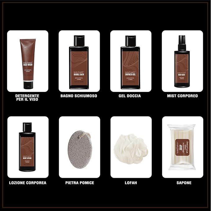 Bath and Body Gift Baskets for Men Body & Earth Sandalwood Mens Bath Set with Body Lotion, Face Wash, Shower Gel, Bubble Bath, Loofah & More, Gift Set for Men,regalos para hombre,Christmas Gifts-Velvo Beauty