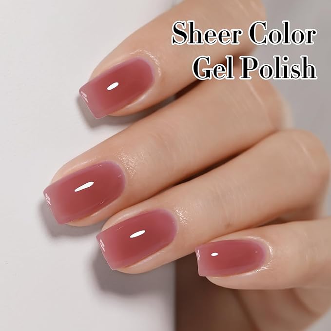 Double Rhythm 0.50 OZ Translucent Gel Polish Same Color Same Bottle Sheer Pastel Neutral Natural Milky 15 ML Jelly UV Nail Art DIY at Home (Deep Purple Pink-A1513)-Velvo Beauty
