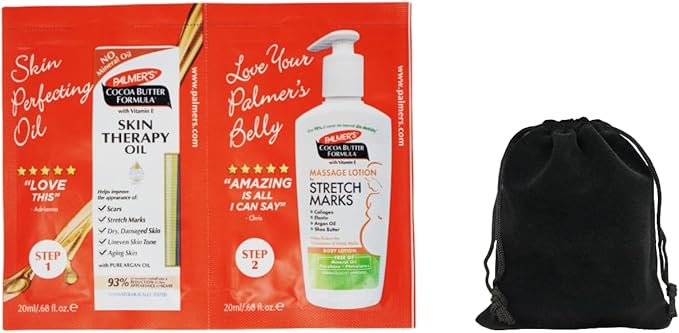 Palmer's Cocoa Butter Formula Skin Therapy Oil and Massage Lotion for Stretch Marks, Travel Pack, 0.68 FL OZ, Intensive Hydration, Skin Elasticity, Pregnancy Safe, Paraben-Free, 30 CT, W/Travel Pouch-Velvo Beauty
