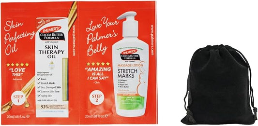 Palmer's Cocoa Butter Formula Skin Therapy Oil and Massage Lotion for Stretch Marks, Travel Pack, 0.68 FL OZ, Intensive Hydration, Skin Elasticity, Pregnancy Safe, Paraben-Free, 30 CT, W/Travel Pouch-Velvo Beauty