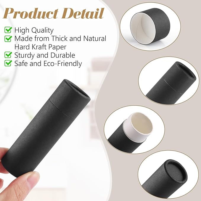 10 Pcs 25g Paperboard Lip Balm Tubes Refillable Krafts Paper Lipstick Tube Round Cardboard Empty Lip Gloss Container Holder Tubes for DIY Chapstick Salve Cosmetic Lotion Solid Perfume - Black-Velvo Beauty