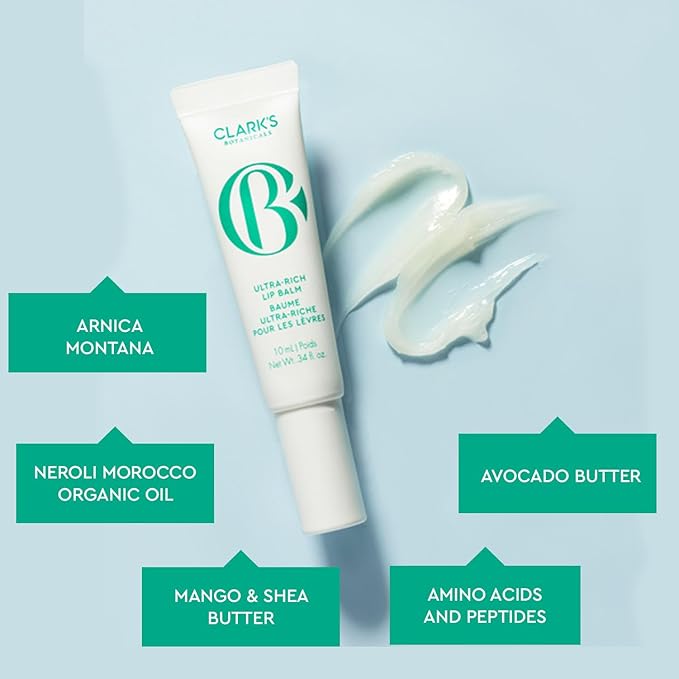 Clark's Botanicals Ultra Rich Lip Balm: Plumping Moisturizer with Collagen and Shea, Mango & Avocado Butter + Vitamin E, Stimulating Organic Lip Treatment | 0.34 fl oz (Pack of 1)-Velvo Beauty