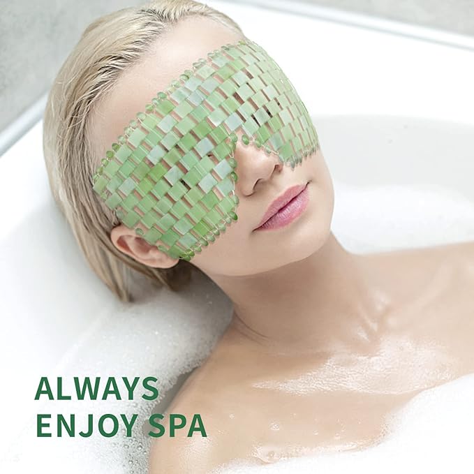 Jade Eye Mask 100% Natural Real Jade Stone Reusable Eye Mask for Hot & Cold Anti Aging，Headache and Migraine Relief Jade Mask for Women Men-Velvo Beauty