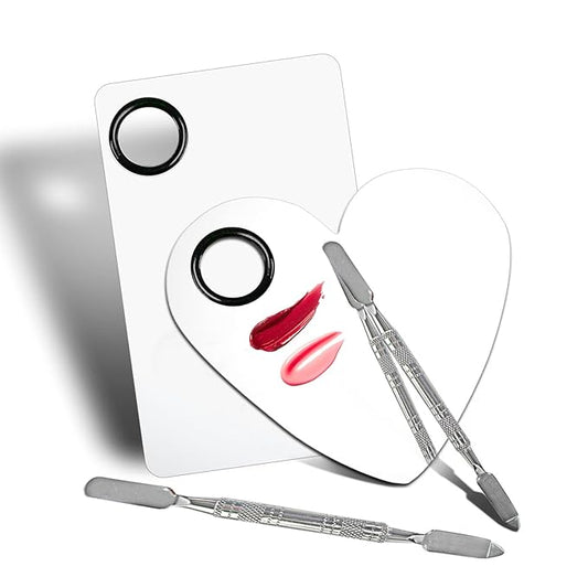 2Pcs Cosmetic Makeup Palette, Premium Stainless Steel Metal Makeup Mixing Palette with Spatula, Makeup Mixing Tray for Mixing Foundation/Eye Shadow/Mascara/Nail Polish/Pigment/Nail Art-Velvo Beauty