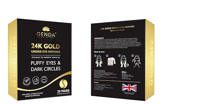 Under Eye Patches for Dark Circles and Puffy Eyes (20 Pairs) 24K Gold Gel Eye Masks Skincare, Vegan and Cruelty Free, Dry & Fine Lines, Eye Bags, Wrinkles, Hydrating, Soothing by GENDA-Velvo Beauty