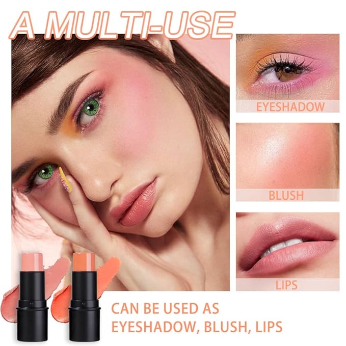 evpct 2Pcs Shimmer Orange Cream Blush Stick for Cheeks Lips Tint Eyes Contour Highlighter Makeup Sticks Lightweight Hydrating formula rubor en crema para los cachetes 02 Coral Pink & 03 Coral Orange-Velvo Beauty