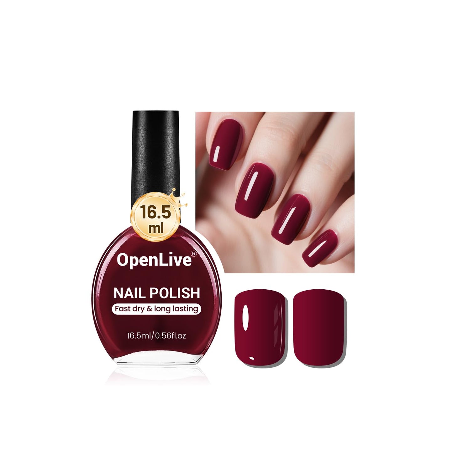 16.5ml Dark Red Nail Polish Large Volume Quick Dry Nail Polish, Long Lasting Shine, Fingernail Toenail Nail Art DIY Home Travel Nail Art Gift-Velvo Beauty