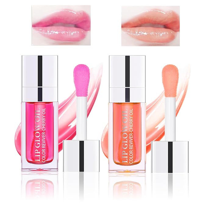 2PCS Lip Oil Set, Hydrating Lip Glow Oil Lip Plumper Gloss, Tinted Lip Oils Transparent Long Lasting Non-sticky Lip Gloss, Plumping Lip Gloss Lip Care Kit (Raspberry & Pink)-Velvo Beauty
