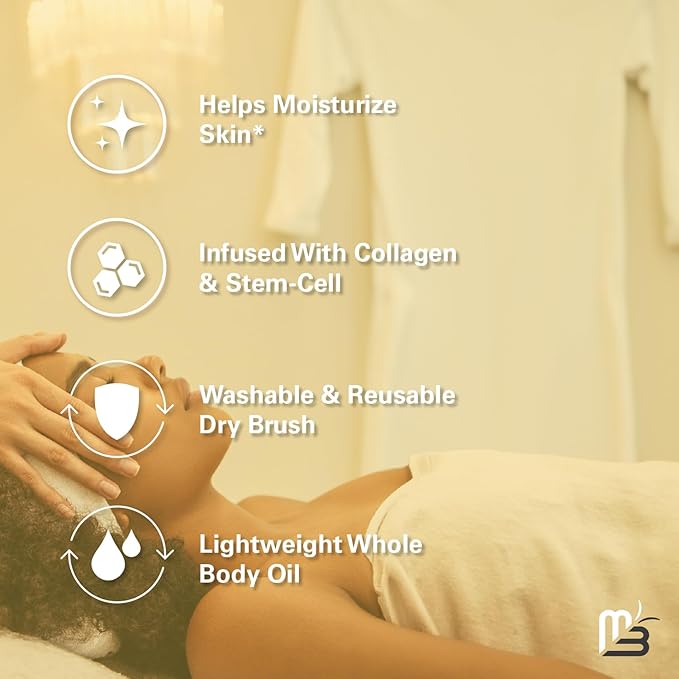 M3 Naturals Anti Cellulite Massage Oil and Firm Dry Brush Kit | Collagen & Stem Cell Skin Tightening Kit | Radiant Body Care Kit for Women-Velvo Beauty