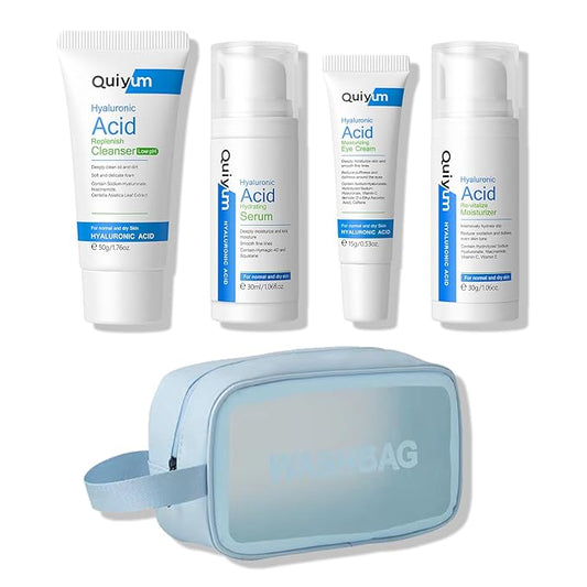Skin Care Set, Hyaluronic Acid Travel Size Skincare Set W/ Low pH Cleanser, Moisturizer, Serum, Eye Cream, Toiletry Bag, Face Care Set Gift for Women Girls, Hydrating Anti Aging for Dry Skin-Velvo Beauty