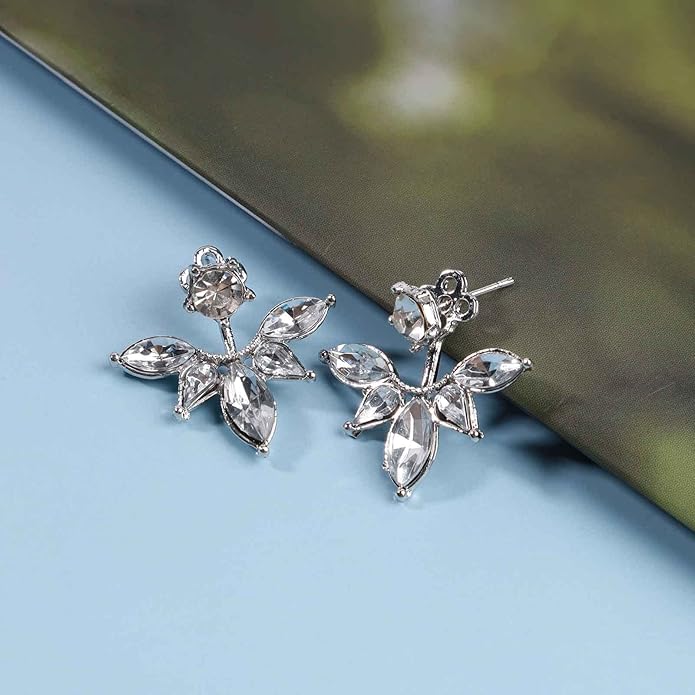 Boho Crystal Lotus Jackets Earrings Gold Crystal Studs Earrings Sparkle Rhinestone Ear Jackets Earrings CZ Ear Climber Earrings Wedding Earrings Jewelry for Women and Girls-Velvo Beauty