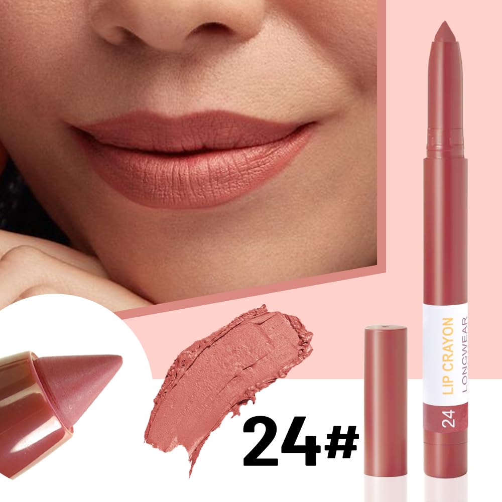 BINGBRUSH Lip Crayons Matte Longwear Lipstick Pack Set,Moisture Smooth Lipliner With Built-in Sharpener Ultimate Super Stay Ink Lip Crayon for Makeup,Waterproof Velvet Lipgloss Lip Stain(24Indian Red)-Velvo Beauty