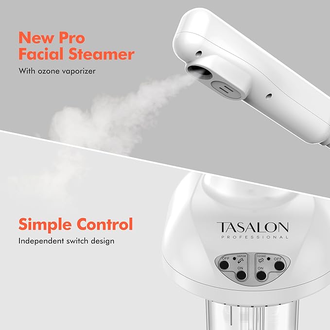 TASALON Professional Facial Steamer on Wheels, Hot Ozone Face Steamer for Facial, Esthetician Steamer for Salon Beauty and Spa, Mist Face Steamer for Facial Deep Cleaning Skin Care Equipment- White-Velvo Beauty