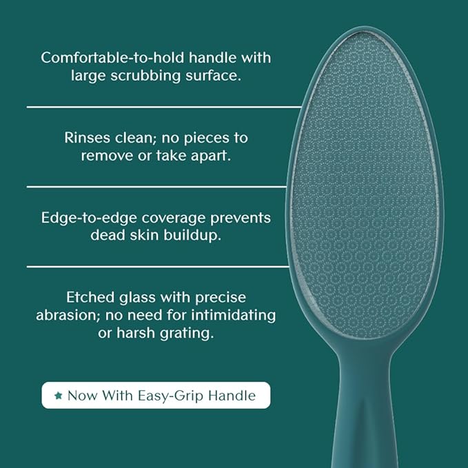 Bare August Glass Foot File Callus Remover - Heel Scraper & in-Shower Foot Scrubber Dead Skin Remover - Pedicure Foot Buffer for Soft Feet (with Handle, Teal)-Velvo Beauty