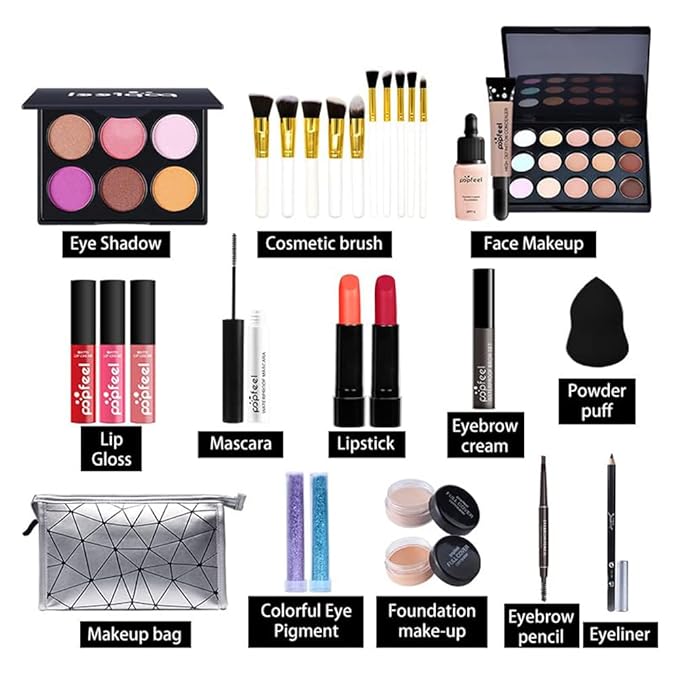 Multipurpose All in One Makeup Kit Full Kit with Eyeshadow Palette Lipstick Blush Powder Foundation Concealer Lip Gloss Mascara makeup kit for women-Velvo Beauty