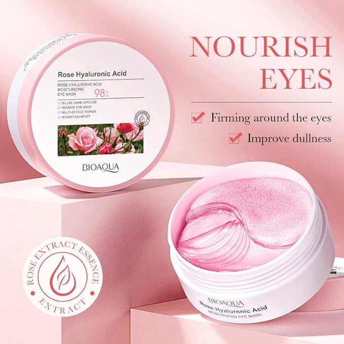 60PCS/30pairs Rose Hyaluronic Acid Moist Eye Mask Nourishing Eye Mask Hydrating Moisturizing Nourishing Eye Zone Eye Mask 80g-Velvo Beauty