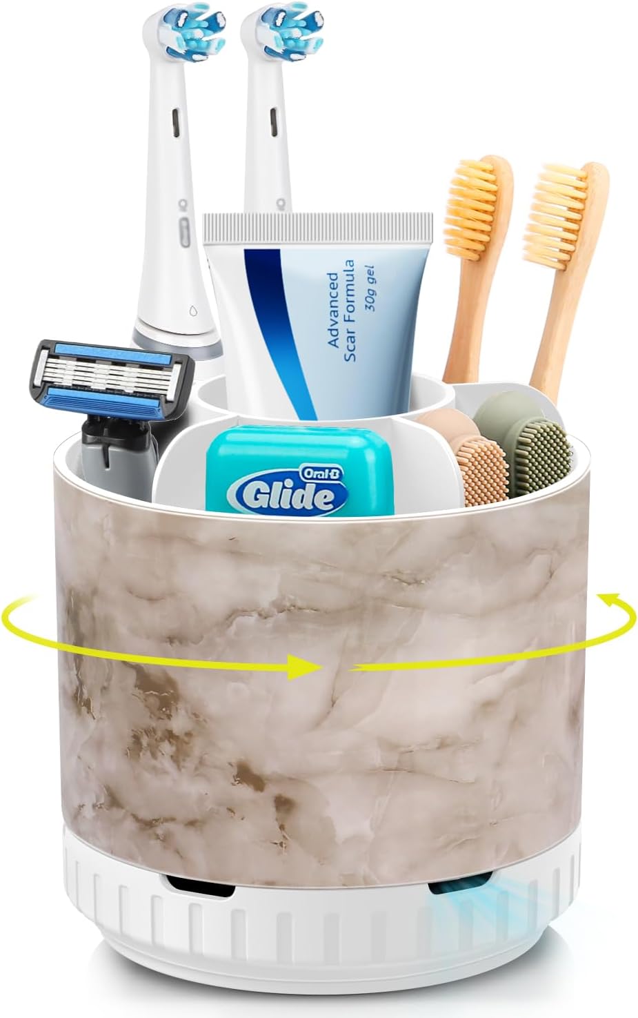 Marble Toothbrush Holders - 360° Rotating Detachable 6 Slots Kids Electric Toothbrush and Toothpaste Holde for Bathroom Accessories Organization Countertop Vanity Sink Storage-Velvo Beauty