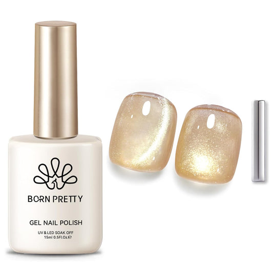 Born Pretty Cat Magnetic Eye Gel Nail Polish Champagne Gold Holographic Glitter Gel Polish Glass Magnetic Gel Nail Polish 15ML-Velvo Beauty