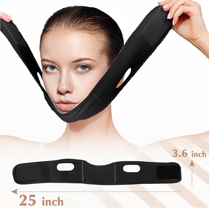 Reusable V Line Lifting Mask with Chin Strap, V Shaped Face Mask for Sagging, Jaw Exerciser (Black)-Velvo Beauty