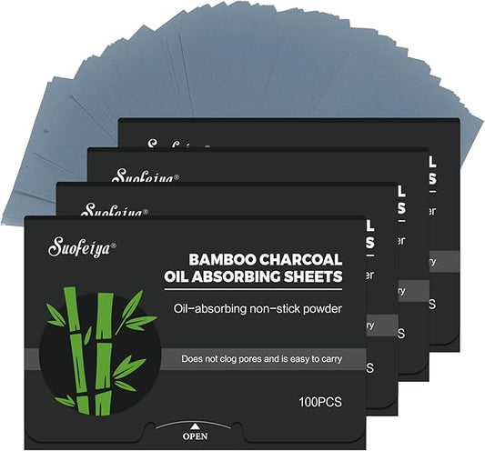 Natural Bamboo Charcoal Oil Absorbing Tissues - 4pk/400 Oil Blotting Sheets For Face, Oil Control Film, Oil Absorbing Sheets, Makeup Friendly-Velvo Beauty