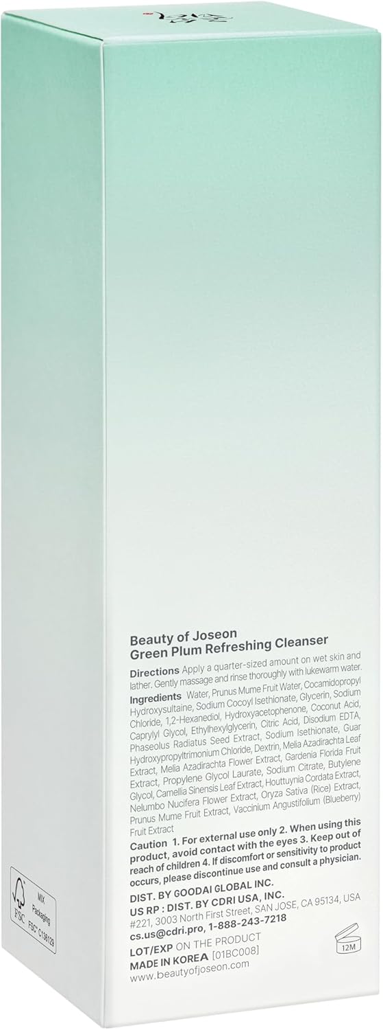 Beauty of Joseon Green Plum Refreshing Cleanser Gel Type Deep Pore Cleansing, Acne Face Wash, Blackhead Remover for All Skin Types, Korean Skincare 200ml, 6.76 fl.oz-Velvo Beauty