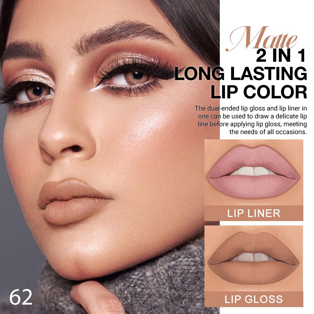 evpct 1Pcs True Nude Matte Lip Liner & Liquid Lipstick Stain Makeup Set for Women, Nude Lip Liner Stain Long Lasting Waterproof Smudge Proof, Cruelty Free Liquid Lip Stick Makeup 24 hours originales-Velvo Beauty