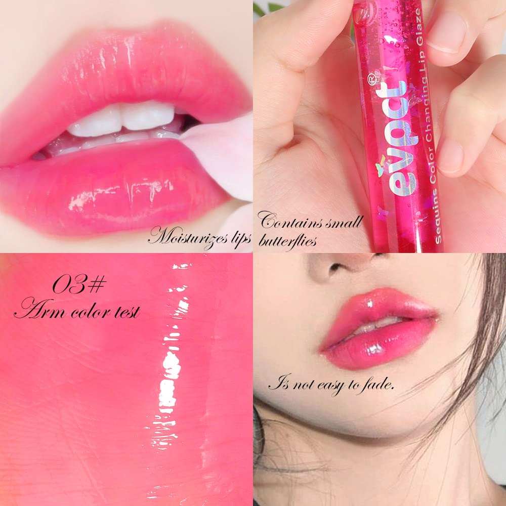 evpct 3Pcs Clear Color Changing PH Tinted Lip Gloss Sets for Women, Pink Mood Lip Oil Gloss Balm Tint Stain Glaze Pack Hydrating 0.34 fl.oz *3-Velvo Beauty