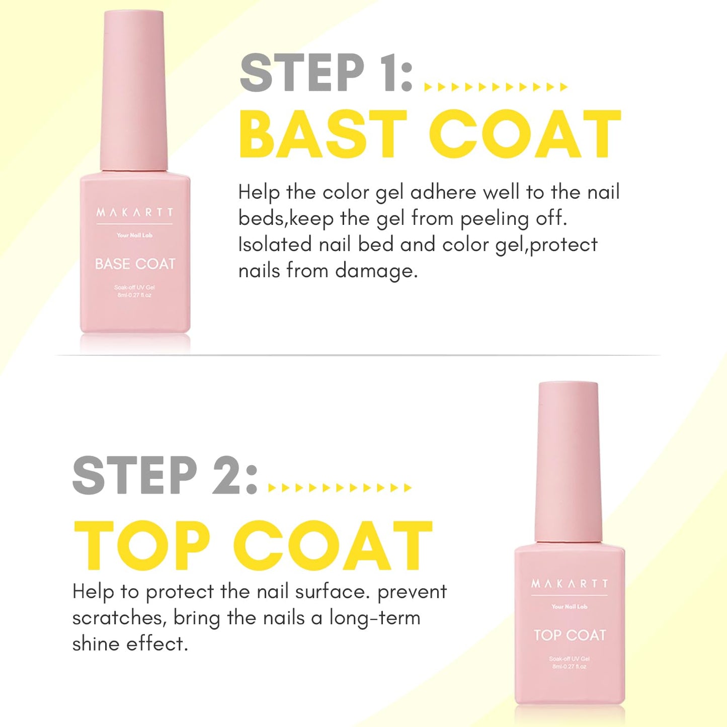 Makartt Gel Top Coat and Base Coat Kit: Clear Gloss Shiny No Wipe Stain Resistant General Top Coat Nail Polish UV and Primer for Acrylic Nails Dip Powder Gel Nail Polish Beauty Gift-Velvo Beauty