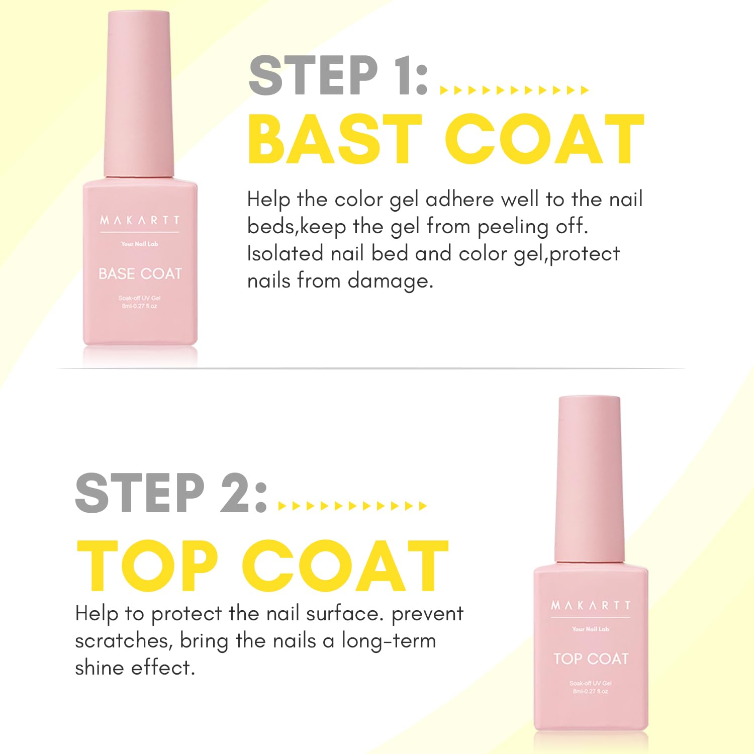 Makartt Gel Top Coat and Base Coat Kit: Clear Gloss Shiny No Wipe Stain Resistant General Top Coat Nail Polish UV and Primer for Acrylic Nails Dip Powder Gel Nail Polish Beauty Gift-Velvo Beauty