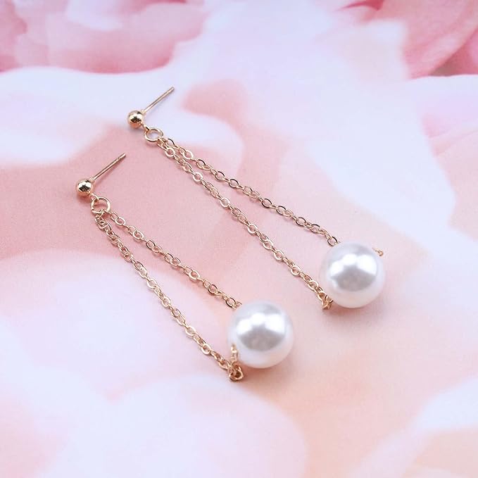 Vintage Pearl Earrings Long Pearl Stud Earrings Boho Gold Pearl Pendant Earrings Big Pearl Dangling Earrings Jewelry for Women and Girls-Velvo Beauty