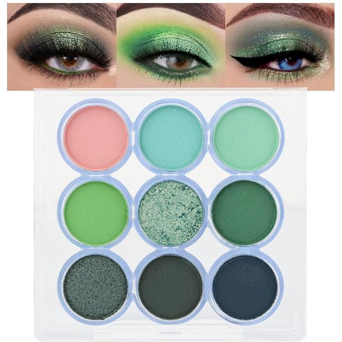 9 Colors Green Olive Matte Shimmer Eyeshadow Palette for Eye Makeup,High Pigmented Pink Emerald Mint Eye Shadow Primers Powder Palet de sombras de ojos-Velvo Beauty