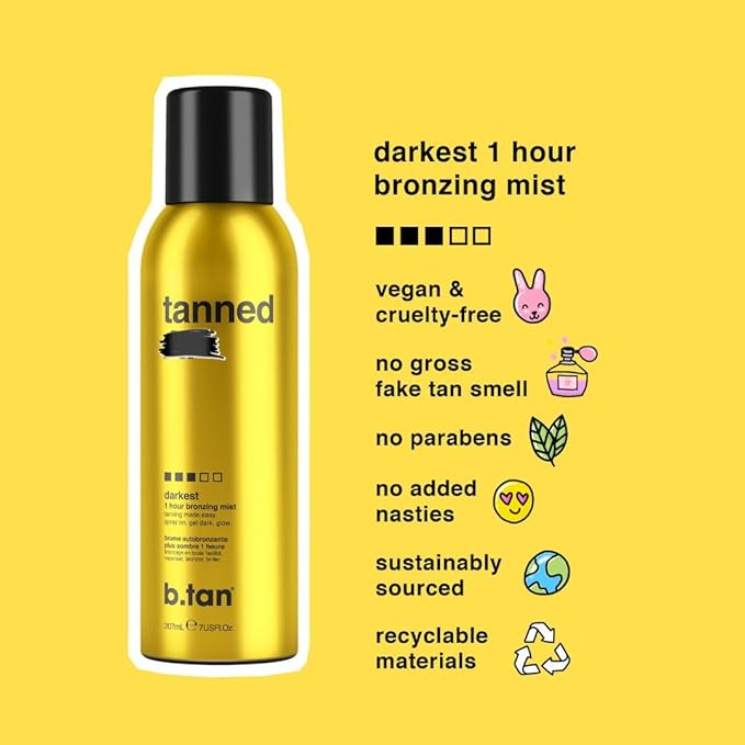 b.tan Self Tanner Bronzing Mist | Fast, 1 Hour Express Sunless Tanning Spray, No Fake Tan Smell, Dark Bronzing Glow, Face & Body, No Added Nasties, Vegan & Cruelty Free, 7 Fl Oz-Velvo Beauty