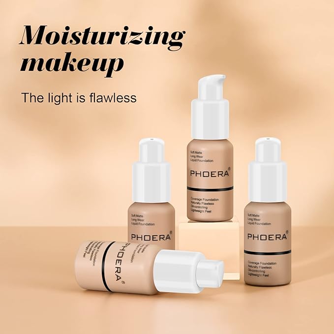 PHOERA Foundation Full Coverage Liquid Foundation Cream - Long-lasting Lightweight Concealer - Oil-Free Formula - Natural Shade - Suitable for All Skin Types (Nude #102)-Velvo Beauty