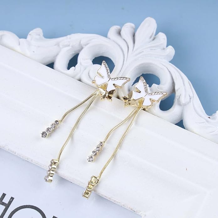 Vintage Crystal Butterfly Earrings Long Rhinestone Dangle Earrings Gold Chain Tassel Earrings Cz Butterfly Stud Earrings Jewelry for Women-Velvo Beauty