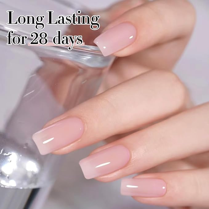 Double Rhythm Gel Polish Translucent Sheer Neutral Natural Light Milky Same Color Same Bottle 15ML Jelly Polish Art DIY at Home (Baby Pink-A1376)-Velvo Beauty