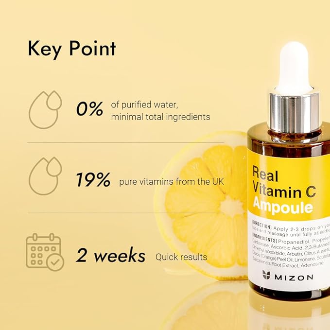 MIZON Real Vitamin C Ampoule, Pure Vitamin C, No Water Added,10 Ingredients, Nutrition, Face Moisturizer (1.01 fl oz)-Velvo Beauty