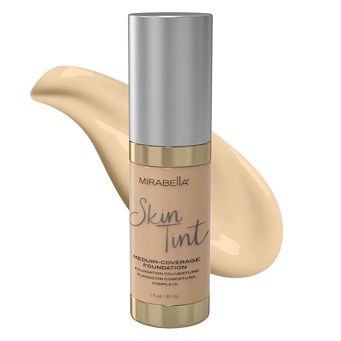 Mirabella Skin Tint Creme Liquid Foundation Makeup, Oil-Free Mineral Foundation for Medium Coverage - w/Hyaluronic Acid, Squalane, & Allantoin for All Skin Types - IN Neutral-Velvo Beauty
