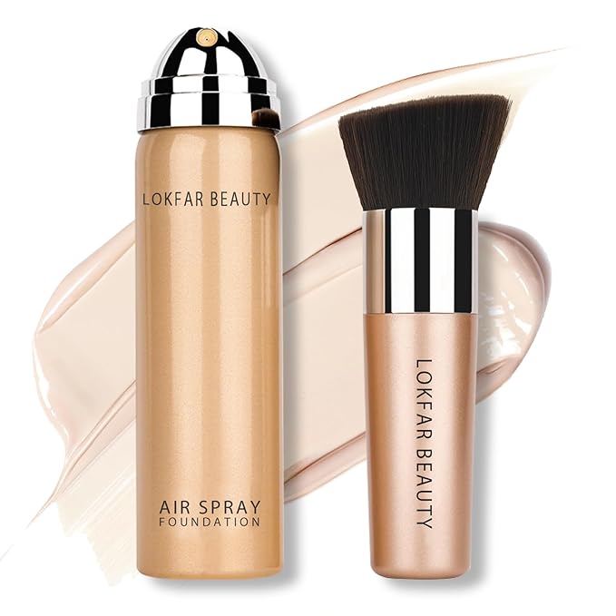 AirBrush Foundation Spray, Silky Mist Foundation Spray Makeup Set with Brush, Full Coverage Foundation for Smooth Radiant Finish, Formula Breathable Lightweight Hydrating | #01 Porcelain-Velvo Beauty