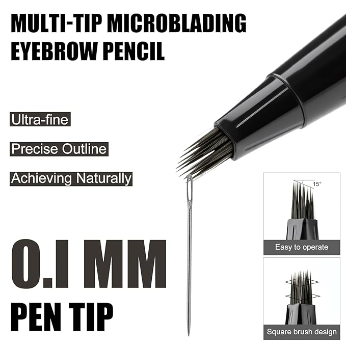 Microblading Eyebrow Pen - Waterproof Liquid Eyebrow Pencil with Angled Eyebrow Brush, Shapes & Fills Hair-Like Looking Brows, Lasts All-Day,Eye brow Pencil for Women and Girls Makeup,Soft Black-Velvo Beauty