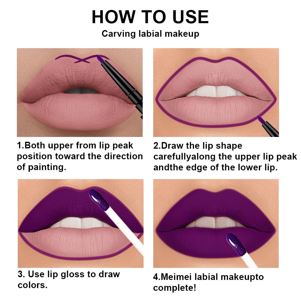 evpct 3Pcs Burgundy Red Black Dark Purple Matte Lip Liner & Liquid Lipstick Stain Makeup Set for Women, Lip Liner Stain Long Lasting Waterproof Smudge Proof, Cruelty Free Lip Makeup 24 hours originale-Velvo Beauty