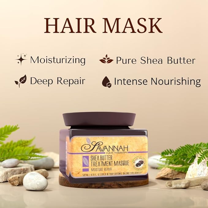 Savannah Deep Conditioning Hair Mask – Restores Shine & Softness to Dry, Curly, or Chemically Treated Hair – Anti-Frizz, Hydrating Formula with Keratin & Shea Butter – 500ml (16.9 oz)-Velvo Beauty