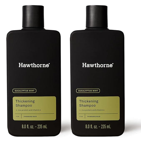 Hawthorne Men's Thickening Shampoo for Thinning Hair. Fight Hair Loss with Rice Protein & Vitamin E. Strengthens Hair Follicles to Reduce Breakage. Mint and Eucalyptus Scent. 8 fl. oz. 2-Pack.-Velvo Beauty