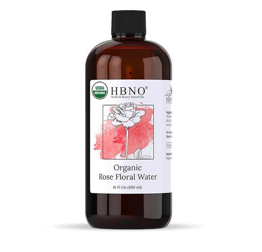 HBNO California Bottled Organic Rose Water for Face Huge 16 fl oz (480ml) Value Size - USDA Certified for Face - Pure Rose Water for Hair - Rosewater for Skincare, Haircare-Velvo Beauty