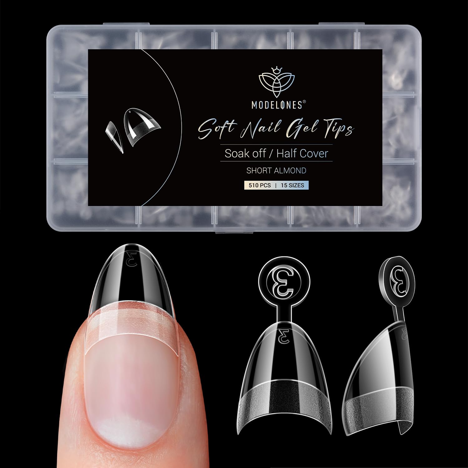 Modelones Extra Short Almond Fake Nail Tips - 510Pcs Half Cover Gel Tips Pre-shaped Clear Acrylic Gel Kit False Press on Nails for Extension DIY Salon 15Sizes-Velvo Beauty